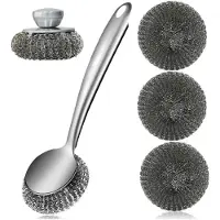 Jojomino Spülbürste Aus Stahlwolle mit Griff, Metallschrubber-Set Zur Tiefenreinigung, Stahlschrubber für Geschirr, Metallschrubber