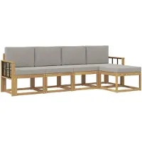 vidaXL Outdoor-Sofagarnitur 5 Stk. Weiß und Hellgrau Polyester