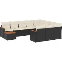 vidaXL 11-tlg. Garten-Sofagarnitur mit Kissen Schwarz Poly Rattan