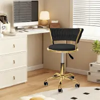 Fervertech Industry(Hong Kong) Limited 1x Klein Schminkstuhl mit Samtbezug,Schreibtischstuhl Drehstuhl mit Rollen, Höhenverstellbar Homeoffice Stuhl,Drehbar Bürosessel Polsterstuhl