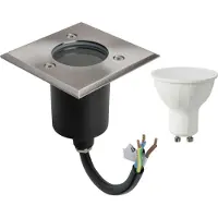 GTV LED Bodenleuchte Edelstahl Eckig mit LED Leuchtmittel mit 5W LED Warmweiß