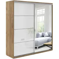 BM-Möbel A12 Schlafzimmerschrank mit 2 Schiebetüren, Spiegel - Craft Gold, Lacobel: Weiß - 150 x 62 x 215 cm