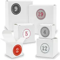 Itenga Adventskalender zum Füllen 24x Quader Würfel gemischt WEISS + Sticker (V01 Z03)
