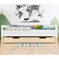 Benlemi Under Bed Wooden Drawer with two cutouts BUDDY on Wheels - Natural decor - With slack - 80 x 180 cm (under bed 80 x 200 cm)