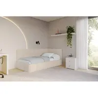 ALTDECOR Jugendbett mit Bettkasten - LIVY - 80x200 cm Dunkelbeige - Quelle 06 - Bett mit Matratze - Einzelbett mit Stauraum - Polsterbett Kinderbett