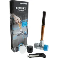 HALDER SIMPLEX Plusbox Starterkit Alu Schonhammer Ø 60 mm Superplastik / TPE-mid / TPE-soft / Gummi + Cuttermesser