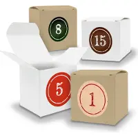 Itenga Adventskalender zum Füllen 24x Würfel 6,5cm gemischt WEISS BRAUN + Sticker V06 Z02