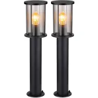 Globo Lighting 2x Wegeleuchte GRACEY, Schwarz, Edelstahl matt, Glas, H 60 cm, IP54