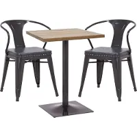 Mendler Set Bistrotisch 2x Esszimmerstuhl MCW-H10d, Stuhl Tisch Küchenstuhl Gastronomie MVG schwarz-grau, Tisch hellbraun