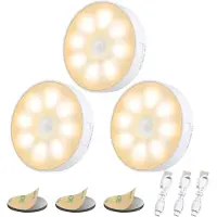 Bedee LED Nachtlicht, 3 Stück Nachtlampe, mit Bewegungsmelder, USB Wiederaufladbares, 3 Modi Einstellbar, für Treppen, Schrank