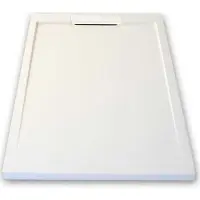 Mirlo Mineralguss-Duschwanne extra flach LUX Schieferoptik weiß 80x170cm Edelstahl in gleicher Farbe Auslaufschutz in Farbe