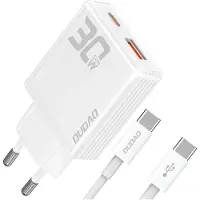 Dudao A30EUT 30W GaN Wandladegerät USB-A / USB-C + USB-C - USB-C Kabel - Weiß