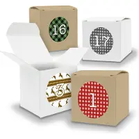 Itenga Adventskalender zum Füllen 24x Würfel 6,5cm gemischt WEISS BRAUN + Sticker V06 Z06