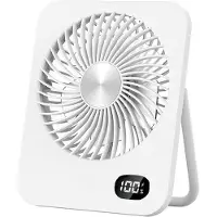 Zelurxx Tischventilator Akku 3000mAh 5 Stufen 8h Laufzeit 45dB leise 180° drehbar LED Anzeige tragbar für Büro Outdoor Zuhause Weiß