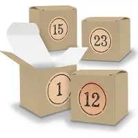 Itenga Adventskalender zum Füllen 24x Würfel 6,5cm BRAUN + Sticker V05 Z11