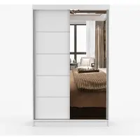 INTER-M Schwebetürenschrank Kleiderschrank Schrank 120 cm Weiß mit Spiegel, 2-türig, Schlafzimmer IMOI X