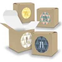 Itenga Adventskalender zum Füllen 24x Würfel 6,5cm BRAUN + Sticker V05 Z24