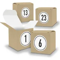 Itenga Adventskalender zum Füllen 24x Würfel 6,5cm BRAUN + Sticker V05 Z09