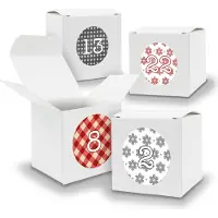 Itenga Adventskalender zum Füllen 24x Würfel 6,5cm WEISS + Sticker V04 Z07