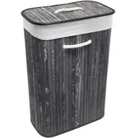 Euroshowers Bambus Wäschetruhe 75 L Faltbar mit Deckel Schwarz
