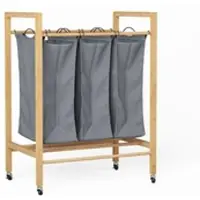 STILVORA Bodenstehender Wäschekorb Bambus Natur/Anthrazit 62x40x83 cm, 3 Fächer, mobil