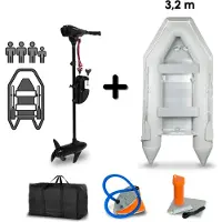 Eberth Schlauchboot mit Motor, 4+1 Personen, 60 LBS Schubkraft, Führerscheinfrei, Angelboot mit Elektro Außenborder, Sitzbänke, Festrumpf