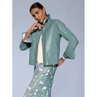 Création L Jackenblazer "Lederimitat-Blazer Lederimitat-Blazer mit verdeckter Druckknopfleiste", Damen, Gr. 36, grün (jade), Lederoptik (PU beschichtet), , Modisch, Blazer Jackenblazer