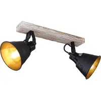 Globo Lighting Strahler Holz weiß, goldfarben patiniert, Metall schwarz matt, LxH: 380x240mm, exkl. 2x E27 60W 230V