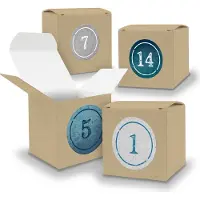 Itenga Adventskalender zum Füllen 24x Würfel 6,5cm BRAUN + Sticker V05 Z01