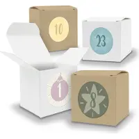 Itenga Adventskalender zum Füllen 24x Würfel 6,5cm gemischt WEISS BRAUN + Sticker V06 Z17