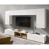 Lomadox Wohnzimmer TV-Wand Set in weiß Hochglanz mit Artisan Eiche Nb. CAIRNS-132, B/H/T ca. 300/200/43 cm