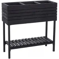 Mendler Hochbeet MCW-P84, Pflanzbeet Blumen-/Pflanzkasten Pflanzkübel, Ablage Outdoor Akazie Holz MVG 79x80x31cm schwarz