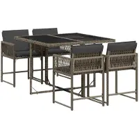 vidaXL 5-tlg. Garten-Essgruppe mit Kissen Grau Poly Rattan