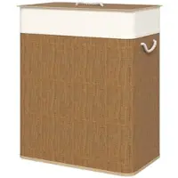OKWISH Wäschesammler aus Bambus, Braun, 52 x 32 x 63 cm, 100 L mit Deckel und herausnehmbarem Wäschesack