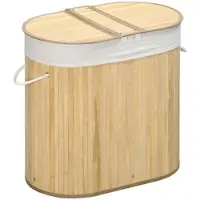 HOMCOM Wäschekorb 100L mit herausnehmbaren Wäschebank 62,5 cm x 37 cm x 60,5 cm Natur + Weiß