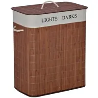 HOMCOM Wäschekorb aus Bambus, 100 l, mit Deckel und 2 Fächern, 52 x 32 x 63 cm