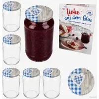 MamboCat 6er Set Rundglas 1062 ml To 82 Holz Herz blau Deckel incl. Diamant Gelierzauber Rezeptheft