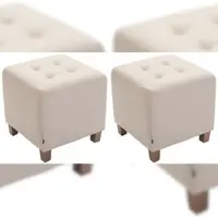 Décoshop26 - Set aus 2 quadratischen cremefarbenen Stoffpoufs mit Holzbeinen 45 x 45 cm – Elegante gesteppte Sitzfläche 10_0006592