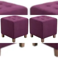Décoshop26 - Set aus 2 quadratischen Poufs in lila Stoff mit Holzbeinen 45x45 cm – Elegante gesteppte Sitzfläche 10_0006694