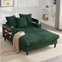 OKWISH Schlafsofa Cord-Liegesessel mit LED und Getränkehalter, 1-Sitzer-Sofa mit USB und Stauraum, Wohnzimmersofa in Grün