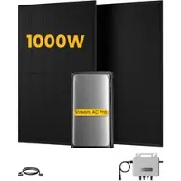 EcoFlow Balkonkraftwerk Set, 890/1000Wp Bifaziale Solarmodule, 800W Wechselrichter, Powerness - 2 x 500Wp Bifaziale Full Black(Als Solaranlage anzumelden) / mit Stream AC pro 1920Wh / Selbstabholung