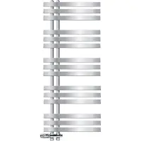 LuxeBath Design Badheizkörper, 500x1200 mm, Chrome, Anschlussgarnitur Thermostat Durchgang Bodenanschluss, ohne Heizstab