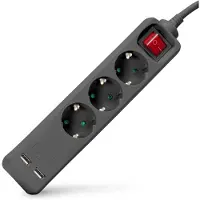 Entac Steckdosenleiste 3fach 2x USB-A, 1,5m schwarz
