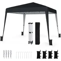 Costway Pop-up Pavillon 3x3m, Faltpavillon höhenverstellbar, Gartenpavillon wasserabweisend tragbar, Gartenzelt Sonnenschutz mit Tragetasche Schwarz