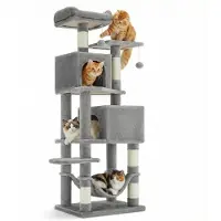 StarTech.com Katzen Kletterbaum 165 cm - Kratzbaum für Wohnungskatzen - XXL mehrstöckig mit Höhle Hängematte Spielbällen - Grau