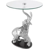 Invicta riess-ambiente Runder Beistelltisch ELEPHANT 80cm silber Metall Glas Marmor Skulptur Couchtisch Tisch