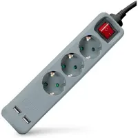 Entac Steckdosenleiste 3fach 2x USB-A, 1,5m grau