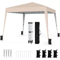 Costway Pop-up Pavillon 3x3m, Faltpavillon höhenverstellbar, Gartenpavillon wasserabweisend tragbar, Gartenzelt Sonnenschutz mit Tragetasche Beige