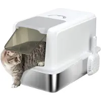 PawHut Katzenklo Edelstahl XXL Katzentoilette mit Deckel Wanne Streufilter