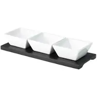 Genware Holztablett mit 3 Dipschalen - 27x10cm (4 Sets)"